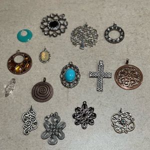 Jewelry making supplies - Lot of 15 metal various colors and sized pendants